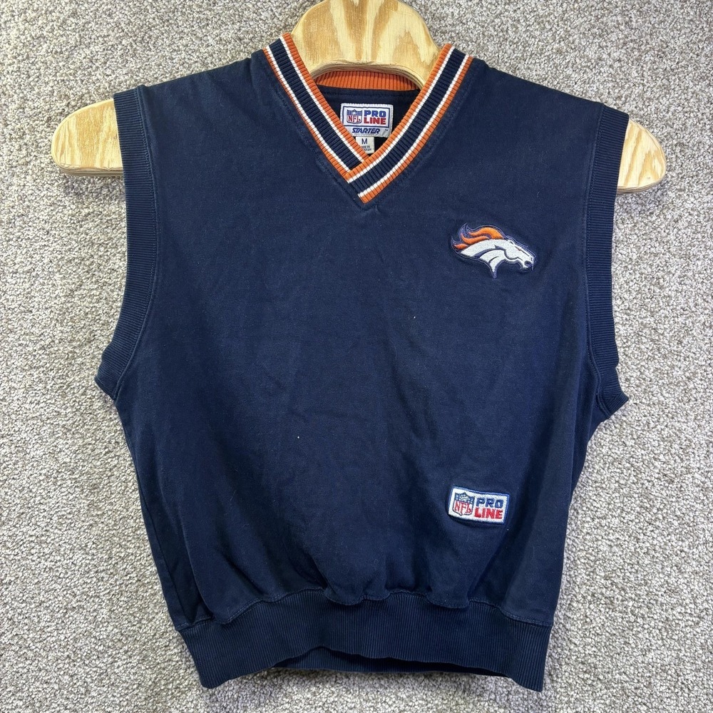 Vintage Denver Broncos Sweater Vest Mens Medium Blue NFL Football Starter V Neck
